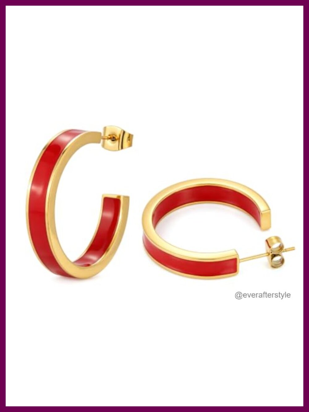 Chunky Enamel Hoop Earrings 18K Gold Plated C Shaped Huggie Earrings